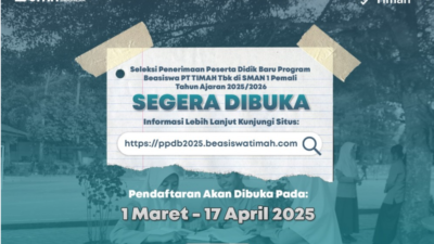 Siapkan Dirimu, PT Timah Kembali Buka Program Kelas Beasiswa Pada SMAN 1 Pemali, Berikut Jadwal Pendaftaranya