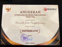Anugerah Keterbukaan Informasi Publik Bawaslu 2025, Bawaslu Pangkalpinang Raih Predikat Informatif